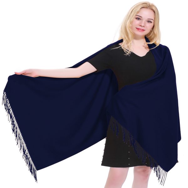 Navy Blue 100% Cashmere Shawl Pashmina Scarf Wrap Stole Hand Made in Nepal  NEW a5088 EAN 5055370813359 - CJ APPAREL